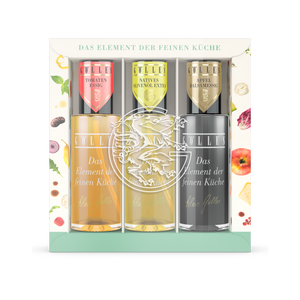 Gölles Zerstäuber Trio Mediterran mit Olivenöl, Tomaten Essig und Apfel Essig.