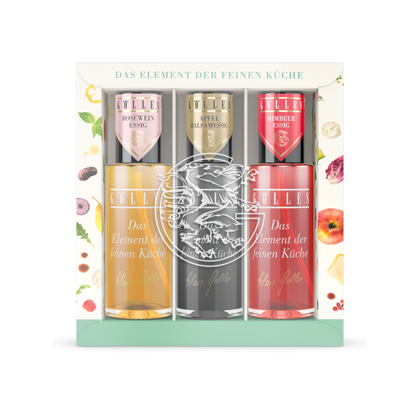 Gölles Zerstäuber Trio Original mit Roséwein Essig, Apfel Balsamessig und Himbeer Essig in Geschenkbox.