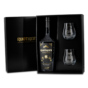 DAVID GÖLLES Ruotkers Whiskey Rüdiger mit zwei Gläsern in schwarzer Geschenkbox.