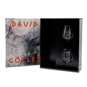 DAVID GÖLLES Geschenkbox mit zwei Gläsern, Deckel in Marmoroptik und schwarzer Einlage.