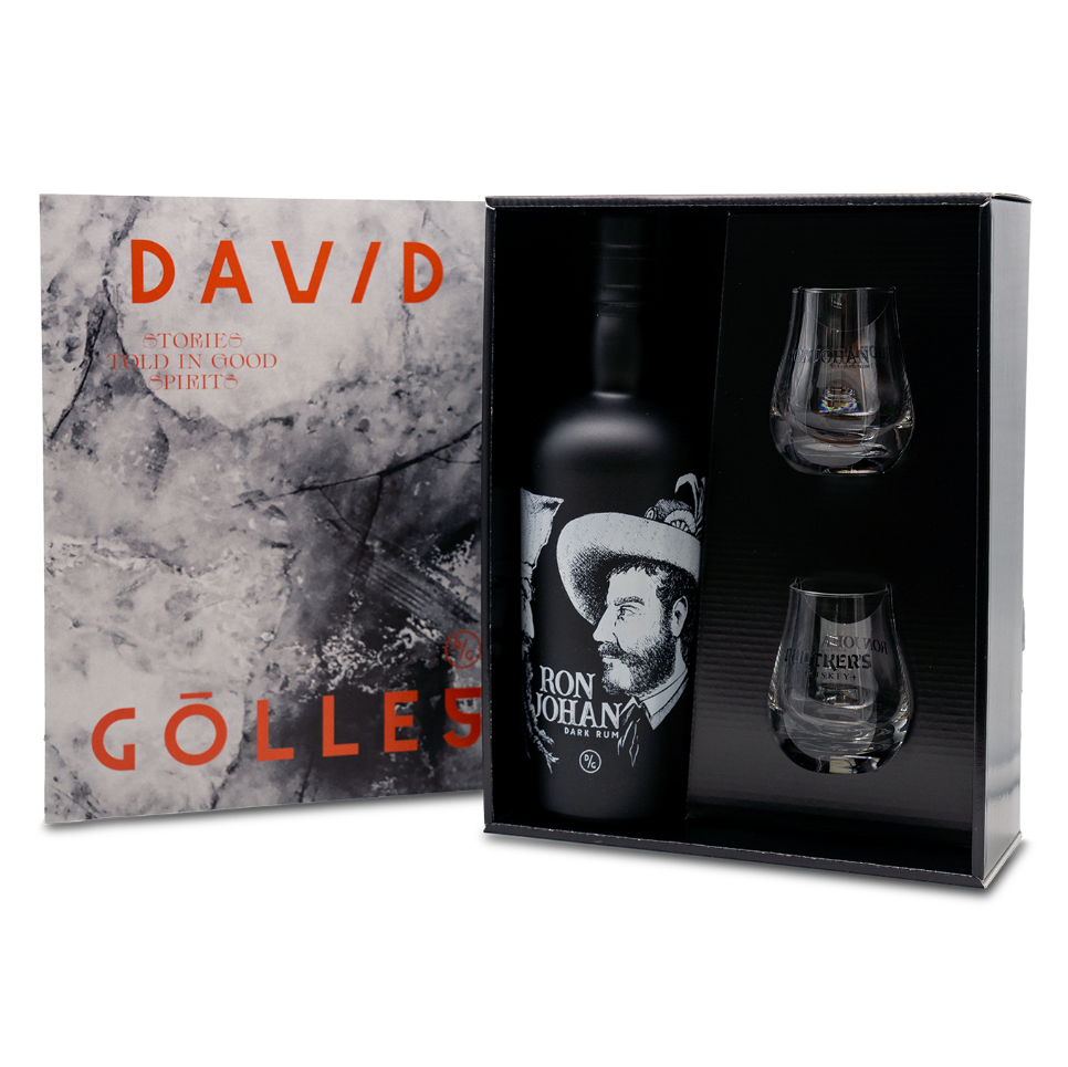 DAVID GÖLLES Ron Johan Dark Rum mit zwei Nosinggläsern im Geschenkset.