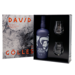 DAVID GÖLLES Ron Johan Old Plum Rum mit zwei Gläsern in Geschenkbox.