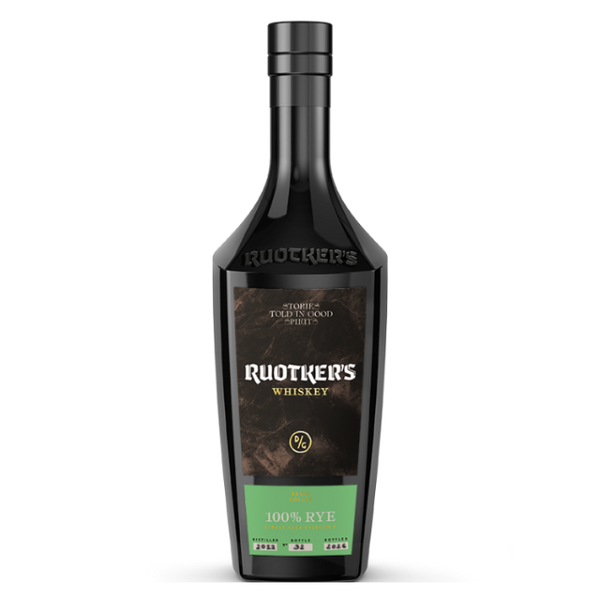 DAVID GÖLLES Ruotkers 100% Rye in schwarzer Flasche mit dunklem Etikett und grünem Unteretikett.