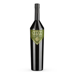 Gölles Birnenbrand Saubirne in dunkler Flasche mit grünem Dreiecksetikett und goldenem Emblem.