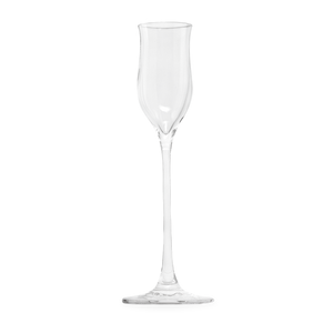 Gölles Edelbrandglas, klar, mit langem schlankem Stiel und tulpenförmigem Kelch.